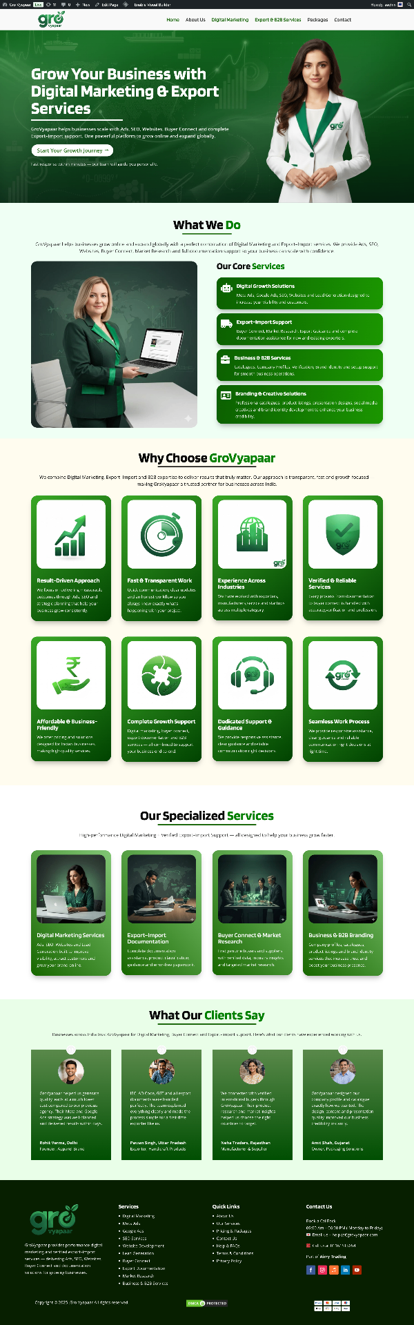 GroVyapaar — Digital marketing & export agency, generating B2B leads daily.